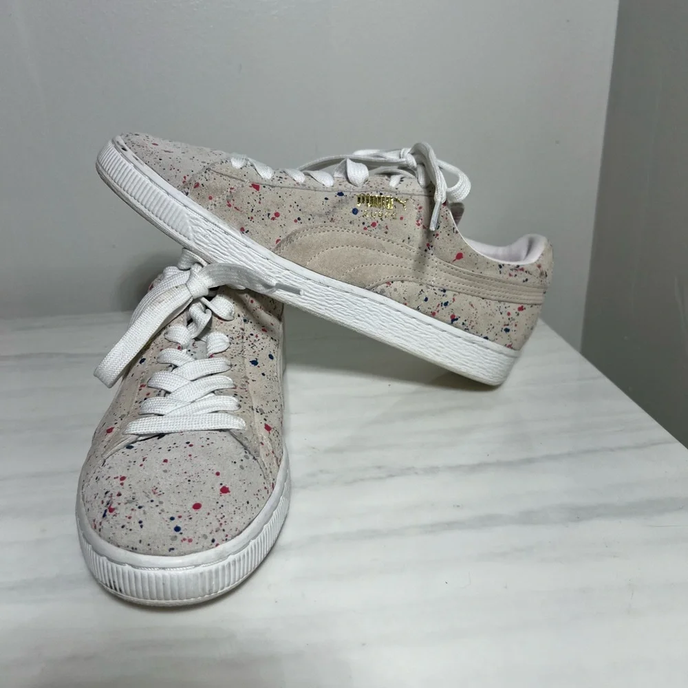 Puma Men's Natural Paint Splatter Sneakers‎ Suede Classic Allo Gray Size 8.5